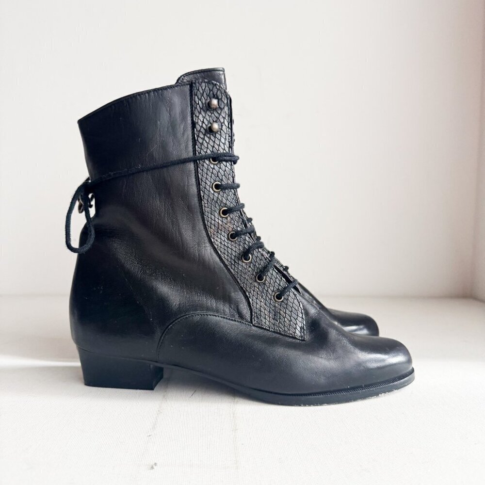 Emmedieci Buttery Soft Black Leather Antique Style Booties w Wool Lining 38.5
